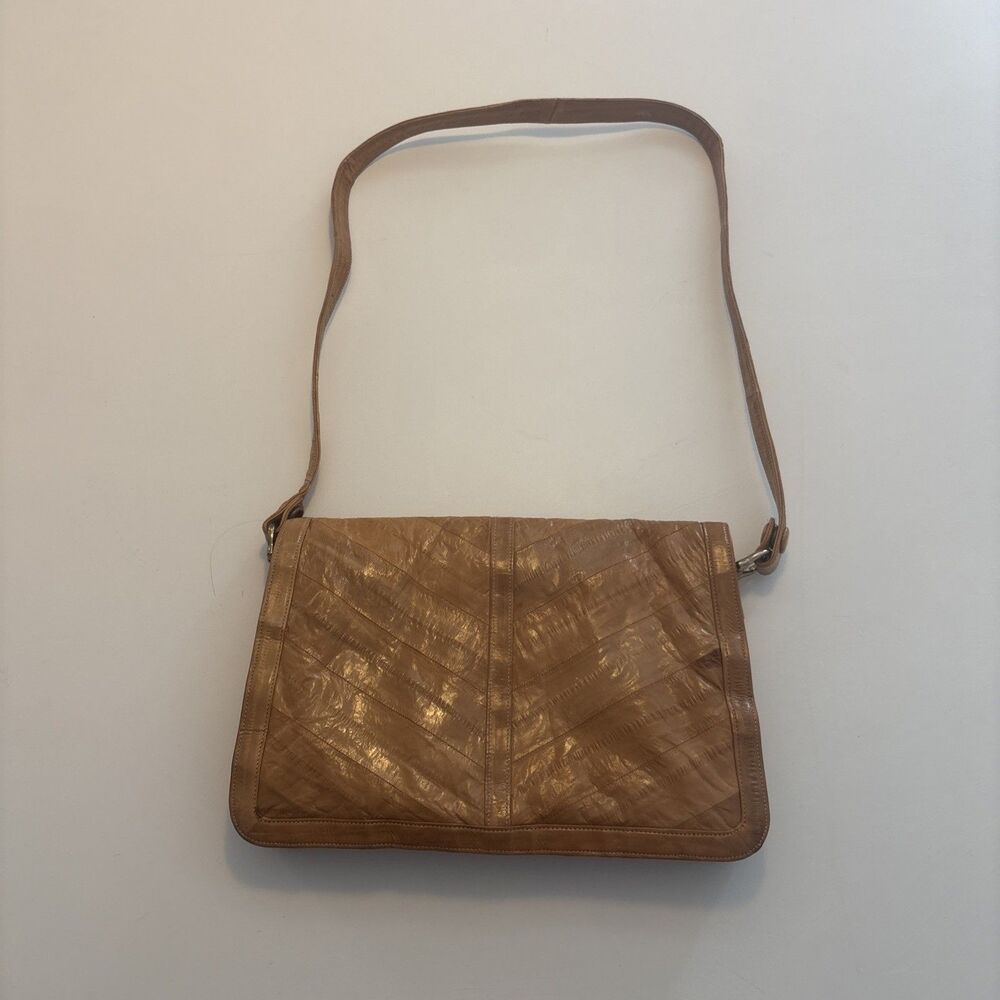 Eel Skin Brown Caramel Clutch Handbag Shoulder Strap Vintage Korean Fashion